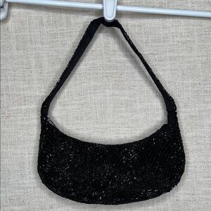 Vintage Moyna Black Beaded Shoulder Bag - Elegant Evening Accessory